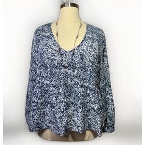 GAP Long Sleeve Peplum Top Navy & White Print Women’s Size XXL